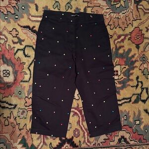 Black Capri Pants with Multicolor Polka Dots & orange cotton top